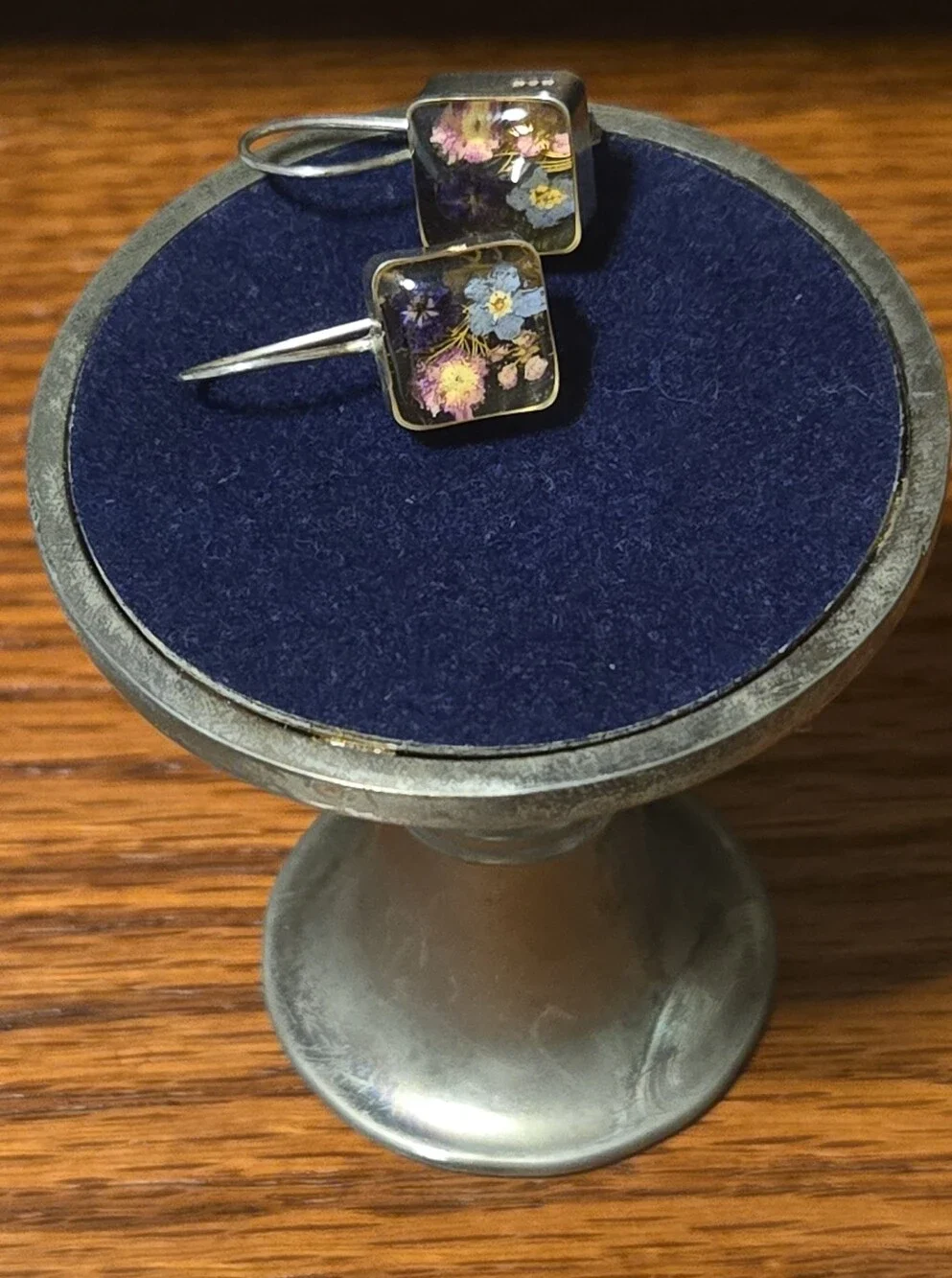 Vintage Sterling Silver Floral Resin Jewelry Set- Ring And 3 Earring Sets